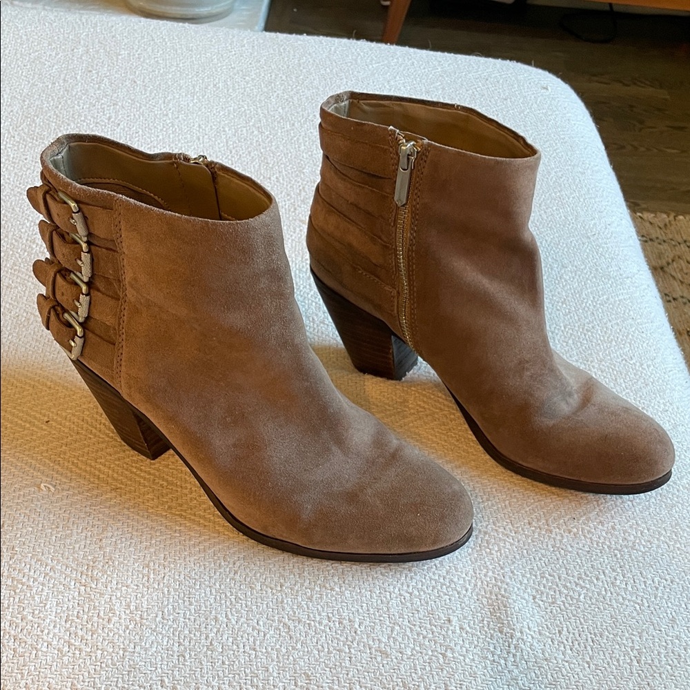 Sam Edelman Tan Suede Ankle Boots with Buckle Accents